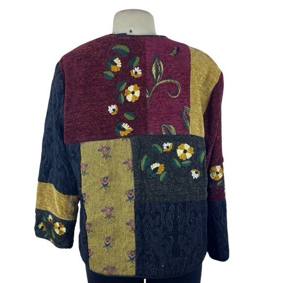 Julie Kin Womens Multicolor Floral Embroidered Jacket Button Front Sz L - Picture 4 of 7